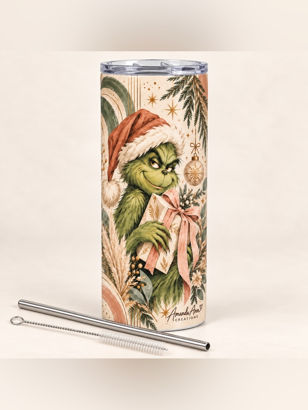 20 oz Boho Christmas Grinch Tumbler | Holiday Gift
